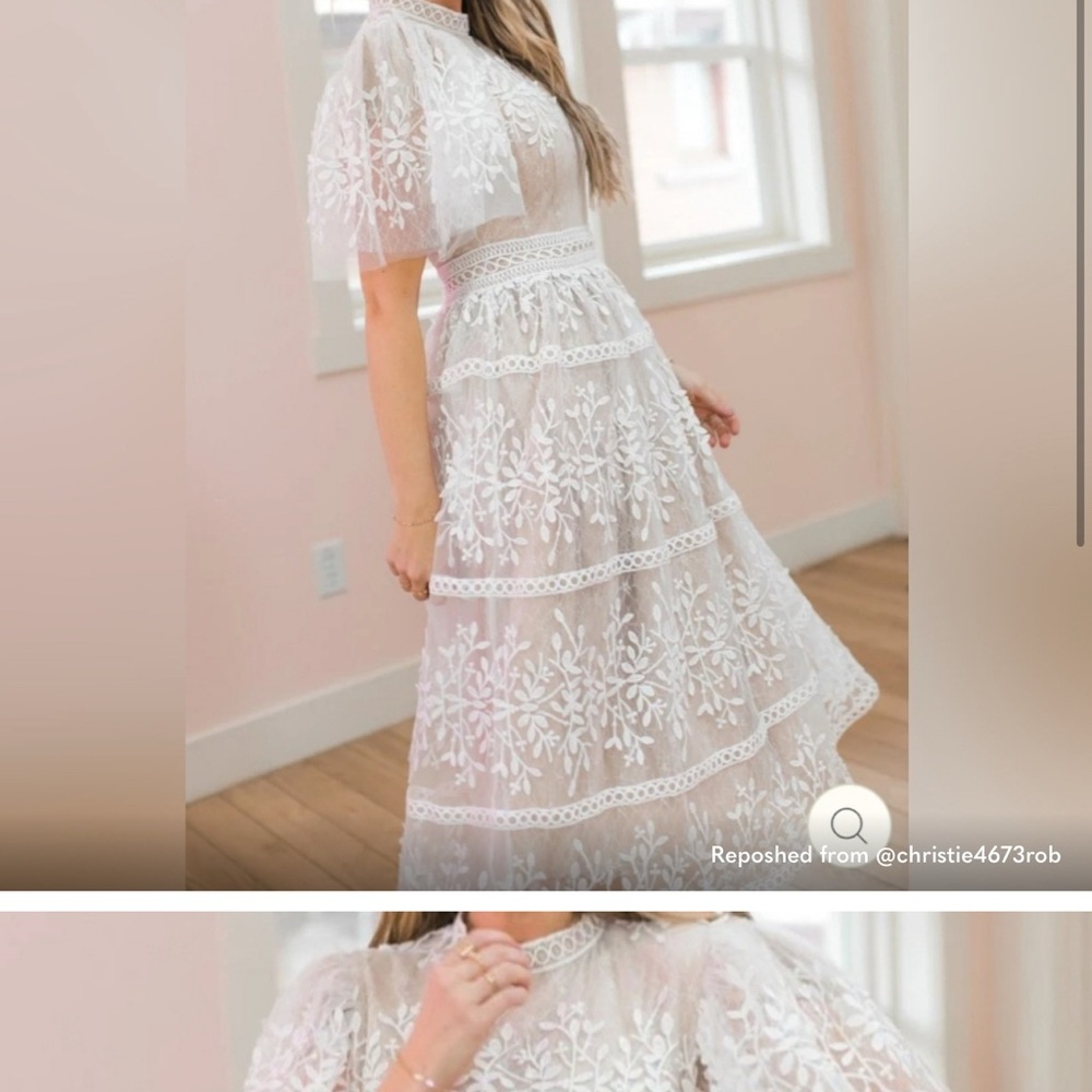 Ivy City Co Cream One Shoulder Flutter Sleeve Midi Dress